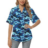 Camo Blue Pattern Print Design 04 Women's Hawaiian Shirt