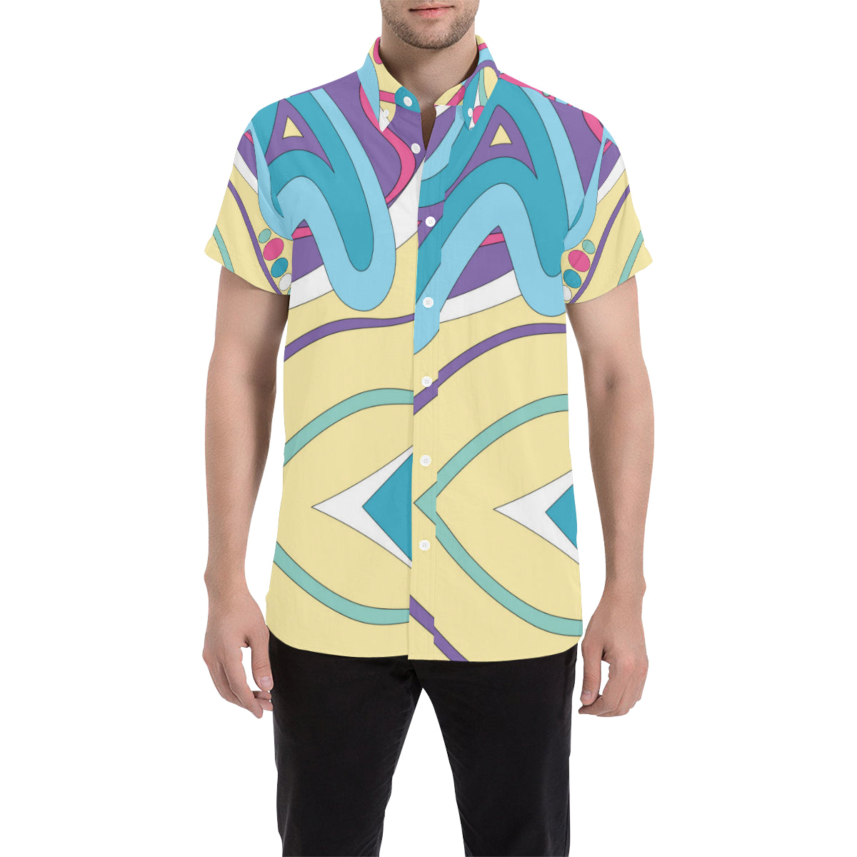 Funky Retro Pattern Print Design A01 Men's Short Sleeve Button Up Shirt
