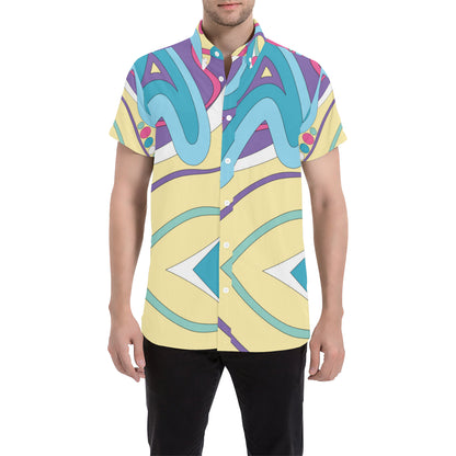 Funky Retro Pattern Print Design A01 Men's Short Sleeve Button Up Shirt
