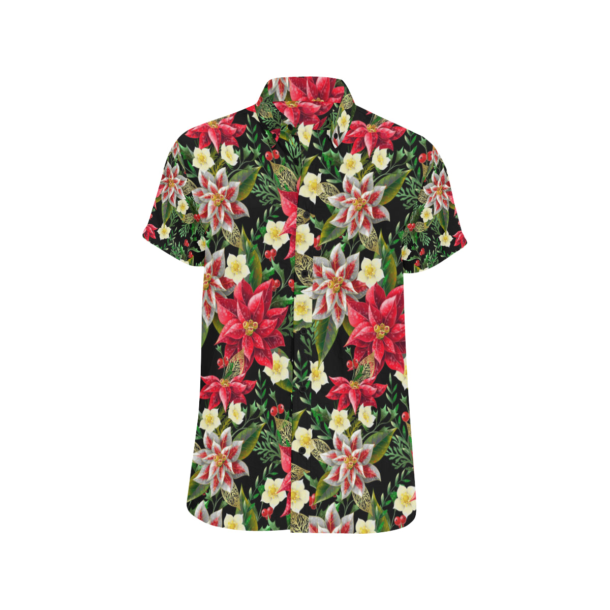 Poinsettia Pattern Print Design POT05 Men's Short Sleeve Button Up Shirt