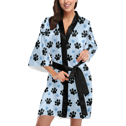 Paw Pattern Print Design A04 Women's Short Kimono