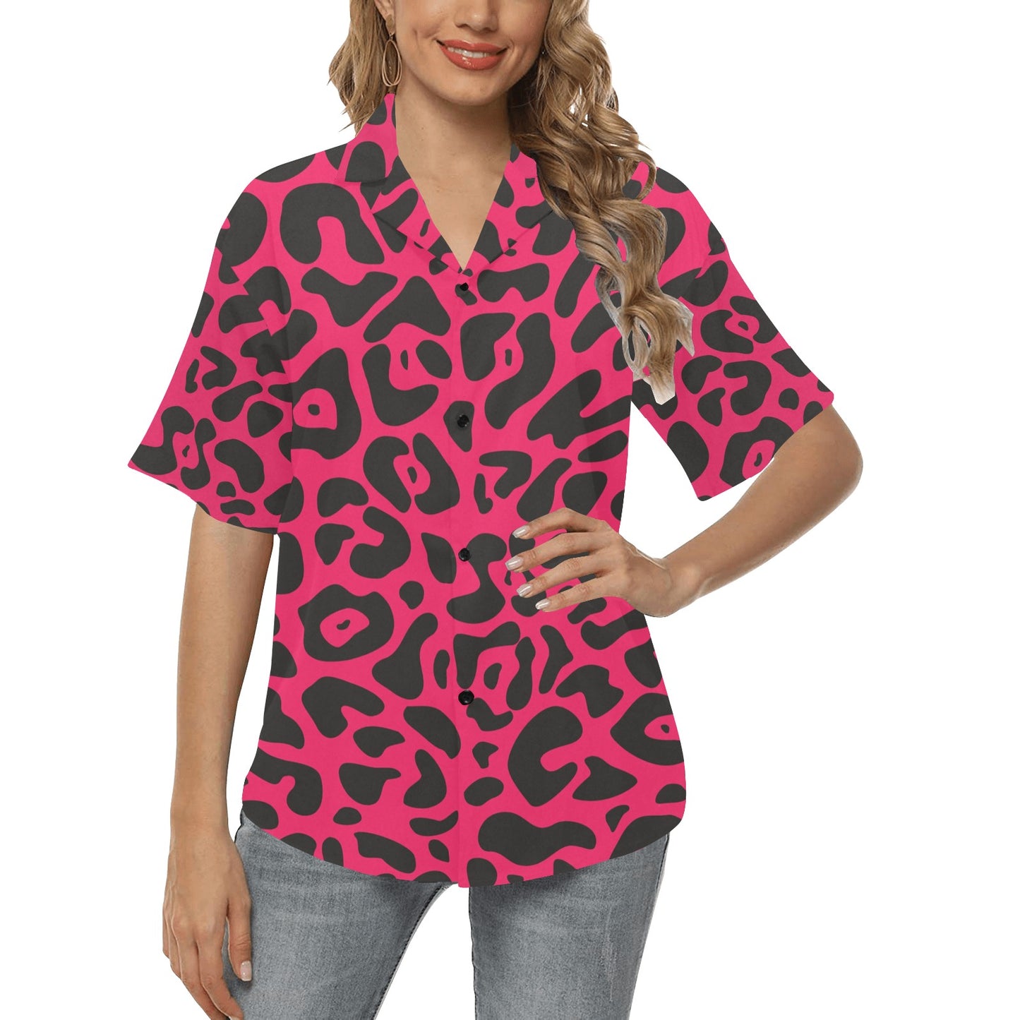Cheetah Pink Print Pattern Women's Hawaiian Shirt