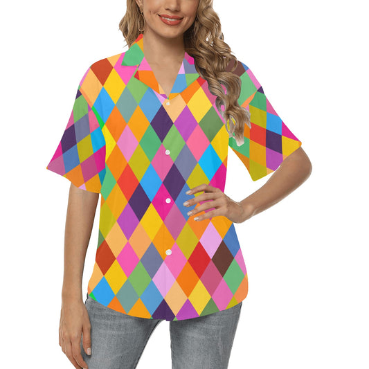 Harlequin Pattern Print Design 02 Women's Hawaiian Shirt