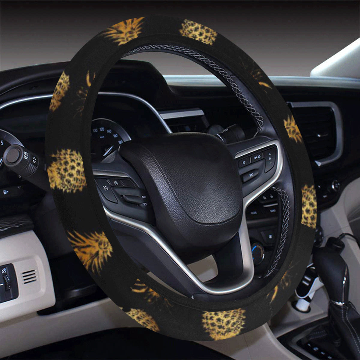 Pineapple Pattern Print Design A02 Steering Wheel Cover with Elastic Edge