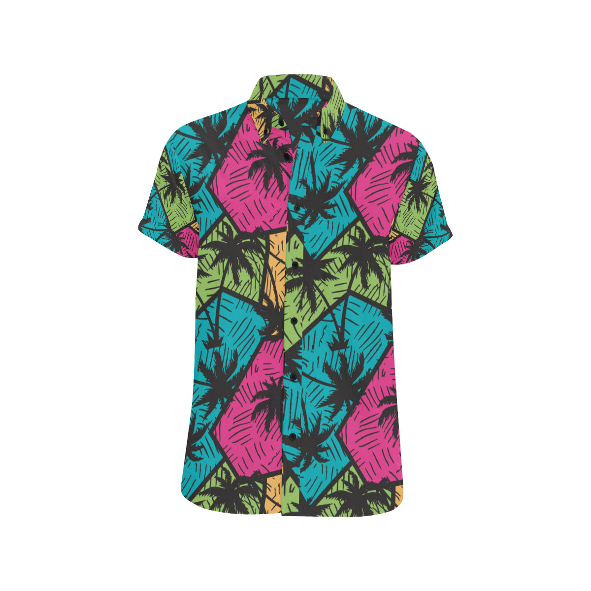 Palm Tree Pattern Print Design PT09 Men's Short Sleeve Button Up Shirt