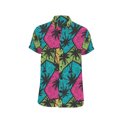 Palm Tree Pattern Print Design PT09 Men's Short Sleeve Button Up Shirt