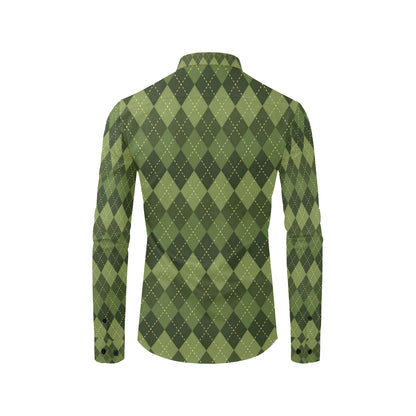 Argyle Green Pattern Print Design 01 Men's Long Sleeve Shirt