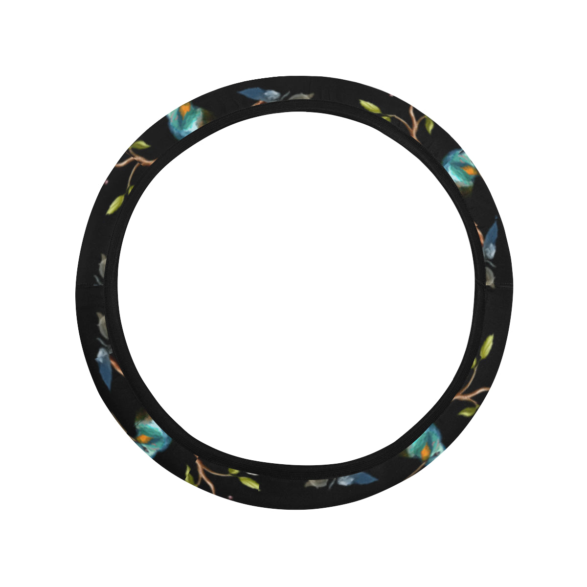 Hummingbird Flower Themed Print Steering Wheel Cover with Elastic Edge
