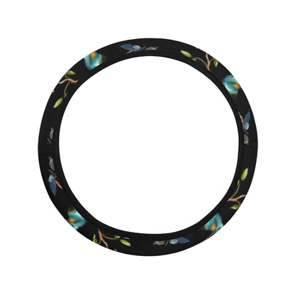 Hummingbird Flower Themed Print Steering Wheel Cover with Elastic Edge