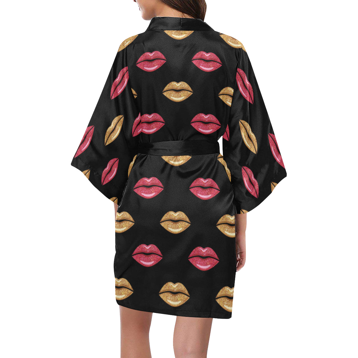 Lip Pattern Print Design 03 Women's Short Kimono