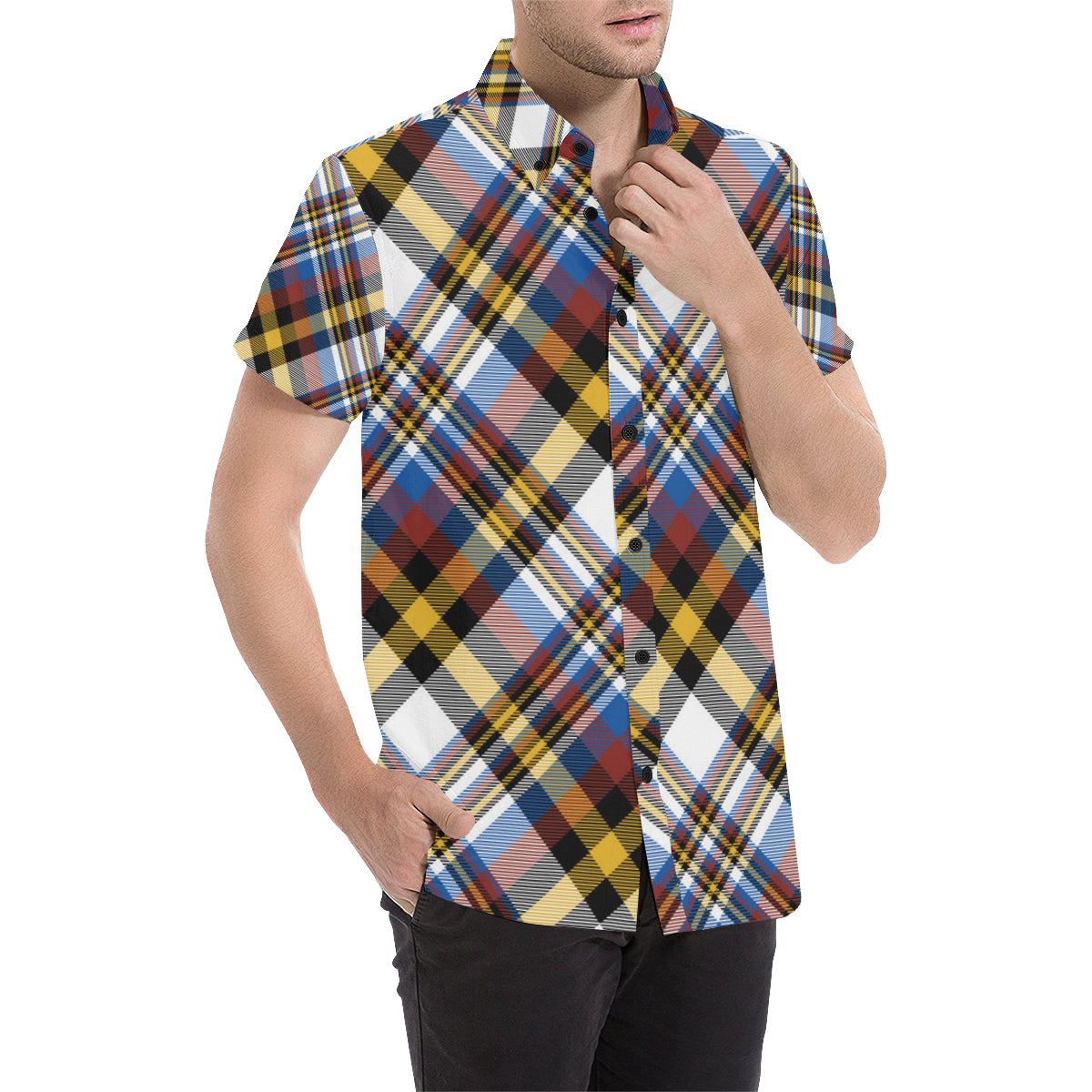 Madras Pattern Print Design 01 Men's Short Sleeve Button Up Shirt