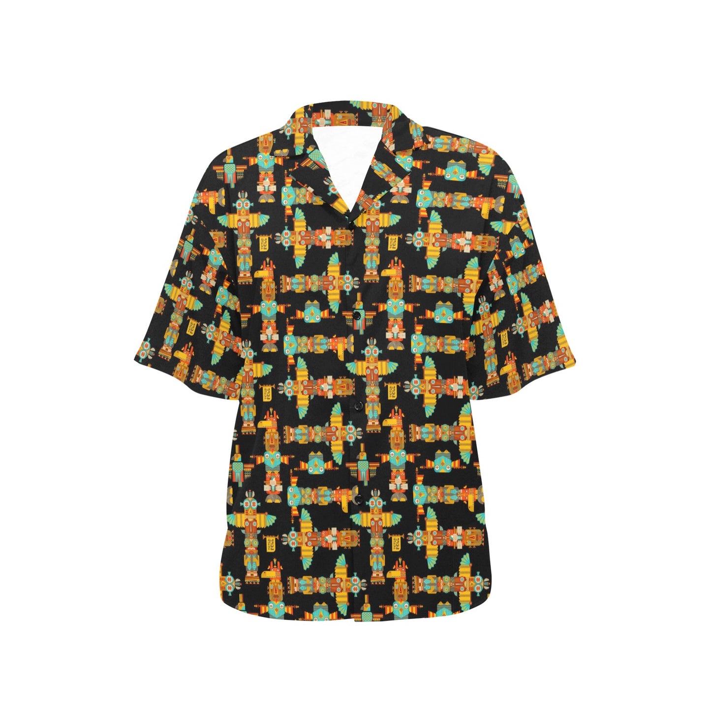 Totem Pole Cartoon Print Women's Hawaiian Shirt