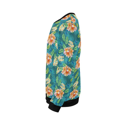 Plumeria Tropical Flower Design Print Men Long Sleeve Sweatshirt