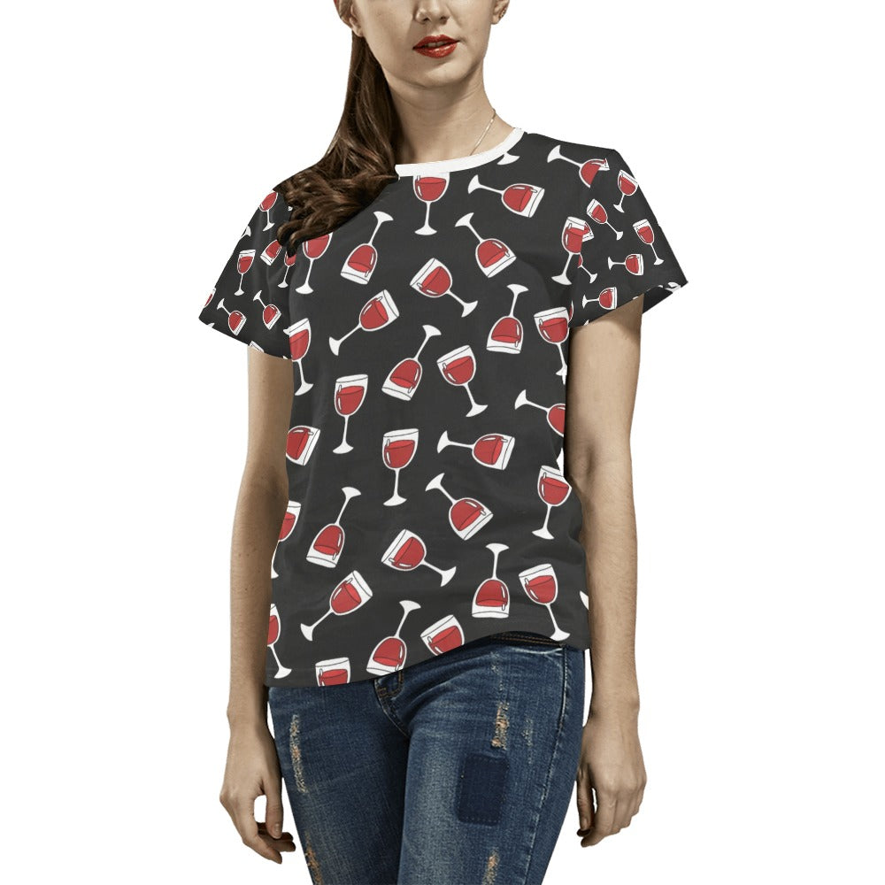 Wine Glass Print Design LKS303 Women's  T-shirt