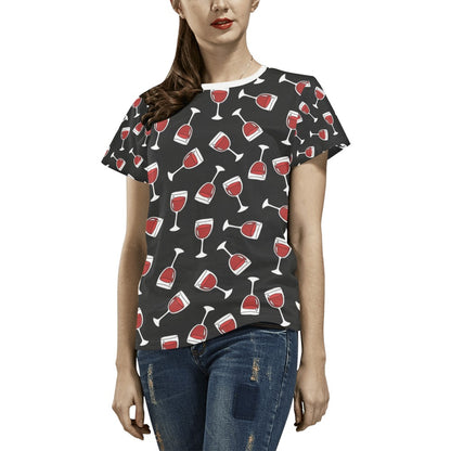 Wine Glass Print Design LKS303 Women's  T-shirt