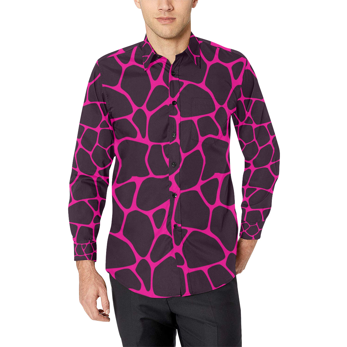 Giraffe Pink Background Texture Print Men's Long Sleeve Shirt