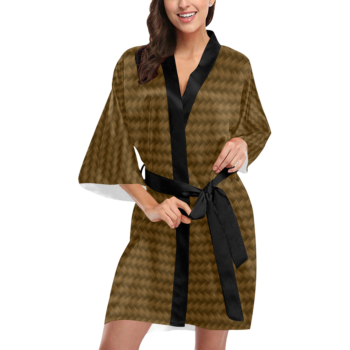 Cable Knit Pattern Print Design 02 Women's Short Kimono