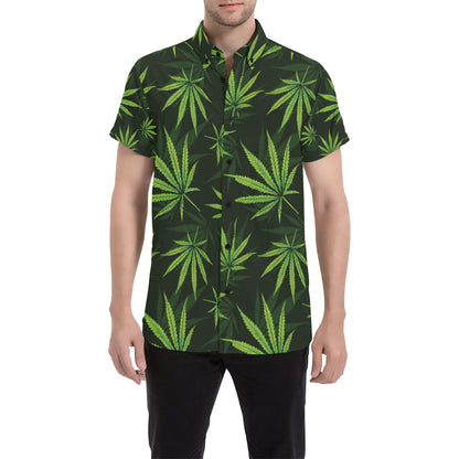 Pot Leaf Pattern Print Design A03 Men's Short Sleeve Button Up Shirt