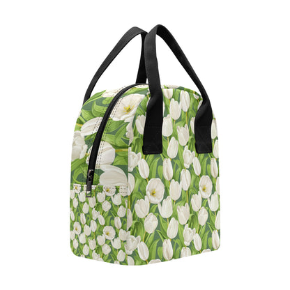 Tulip White Pattern Print Design TP05 Insulated Lunch Bag