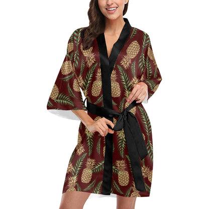 Pineapple Pattern Print Design PP013 Women Kimono Robe
