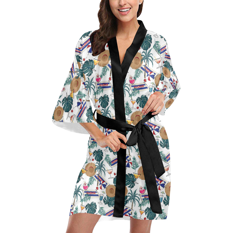 Aloha Hawaii Beach Pattern Print Design 04 Women's Short Kimono