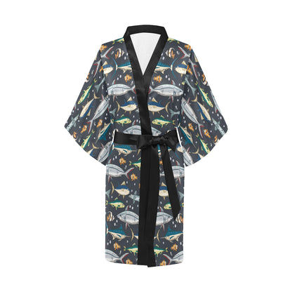 Swordfish Pattern Print Design 04 Women's Short Kimono