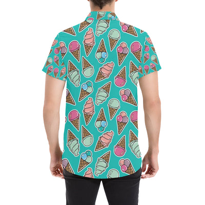 Ice Cream Pattern Print Design IC01 Men's Short Sleeve Button Up Shirt