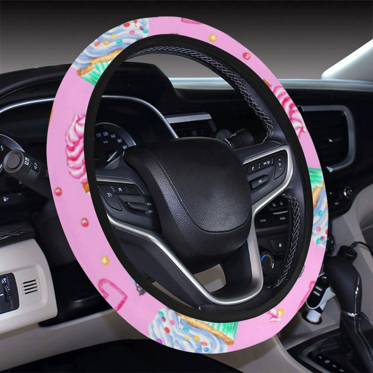 Cupcake Pattern Print Design CP05 Steering Wheel Cover with Elastic Edge