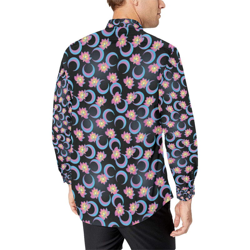 Lotus with Moon Pink Print Themed Men's Long Sleeve Shirt