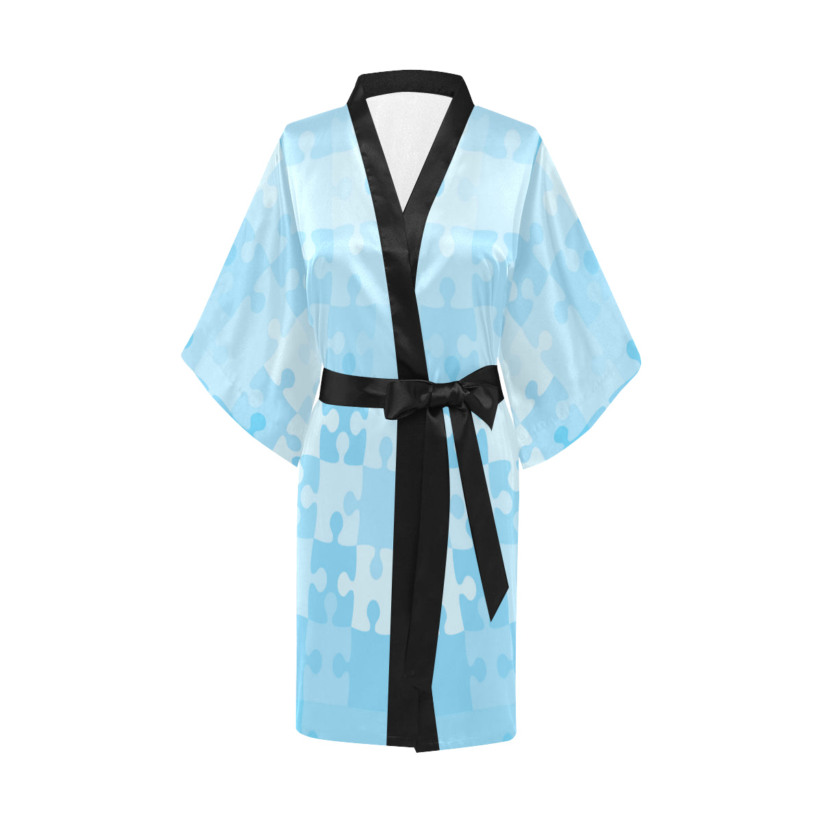 Puzzle Blue Pattern Print Design A04 Women's Short Kimono