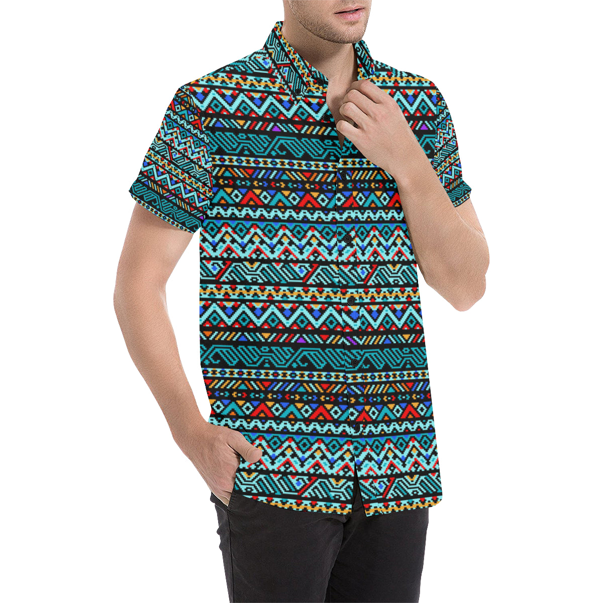 Southwestern Style Men's Short Sleeve Button Up Shirt