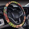 Flower Power Peace Paisley Themed Print Steering Wheel Cover with Elastic Edge