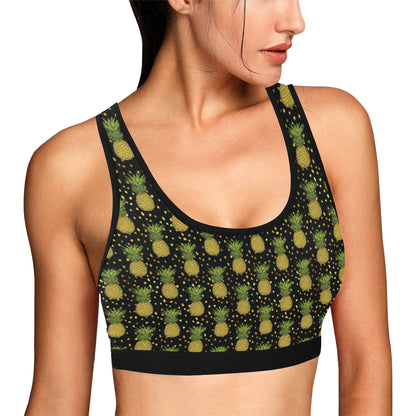 Pineapple Gold Dot Themed Print Sports Bra