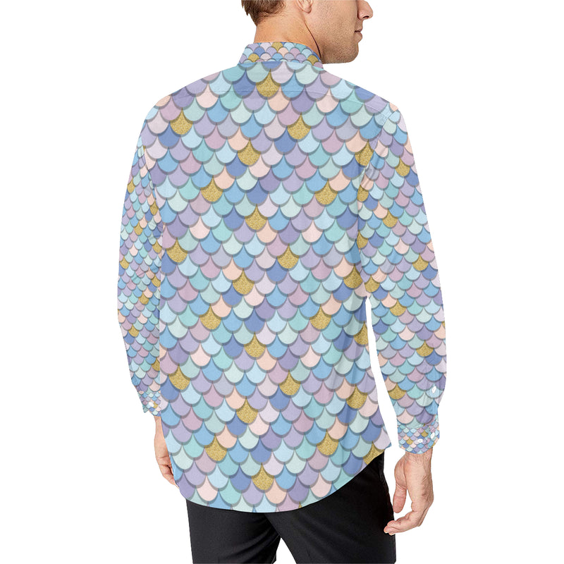 Mermaid Scales Pattern Print Design 05 Men's Long Sleeve Shirt