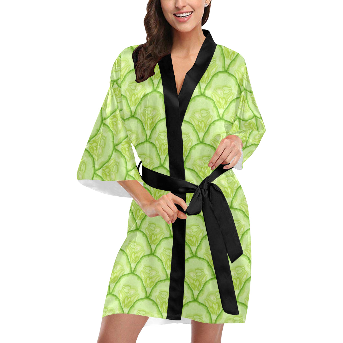 Cucumber Pattern Print Design CC04 Women's Short Kimono