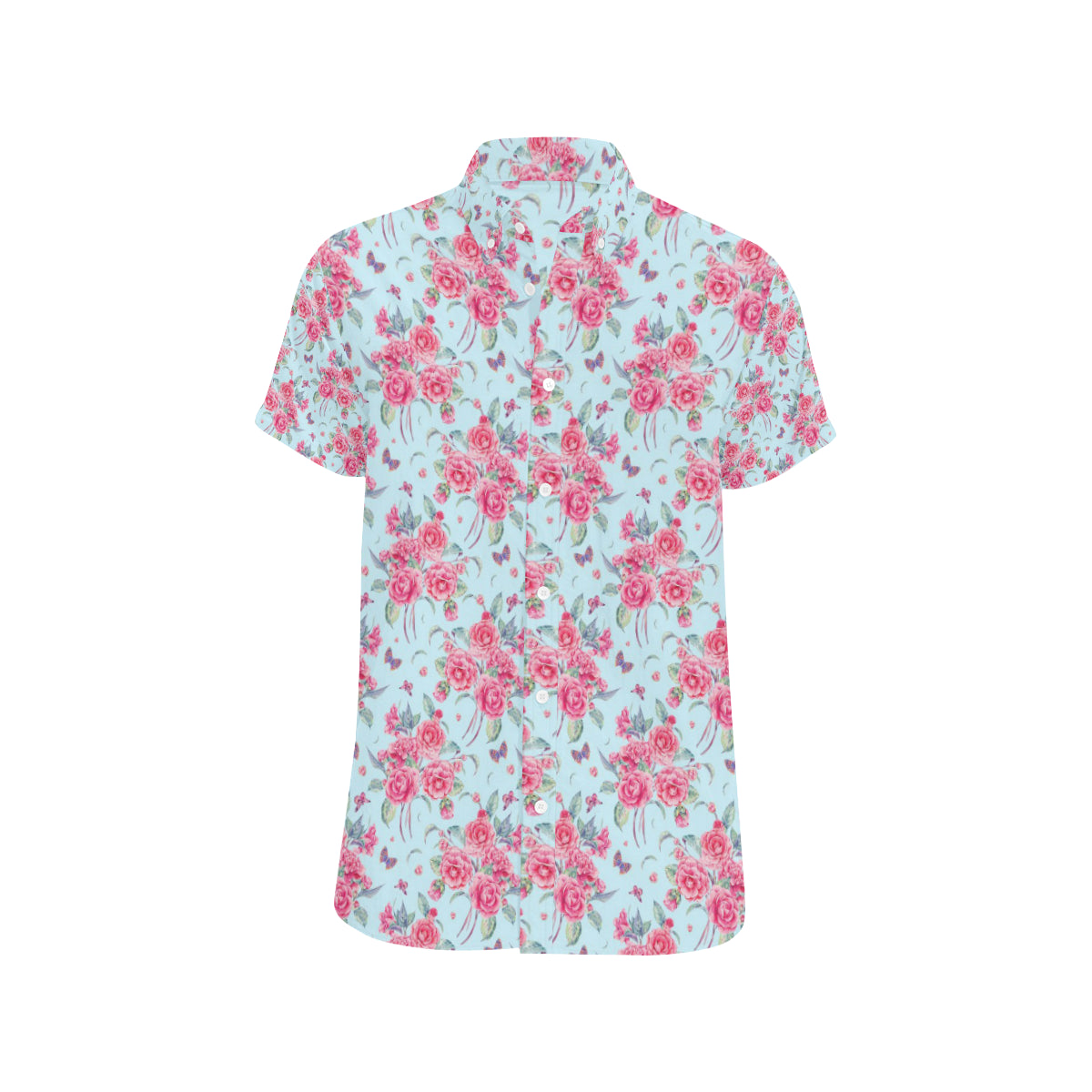 Camellia Pattern Print Design 01 Men's Short Sleeve Button Up Shirt