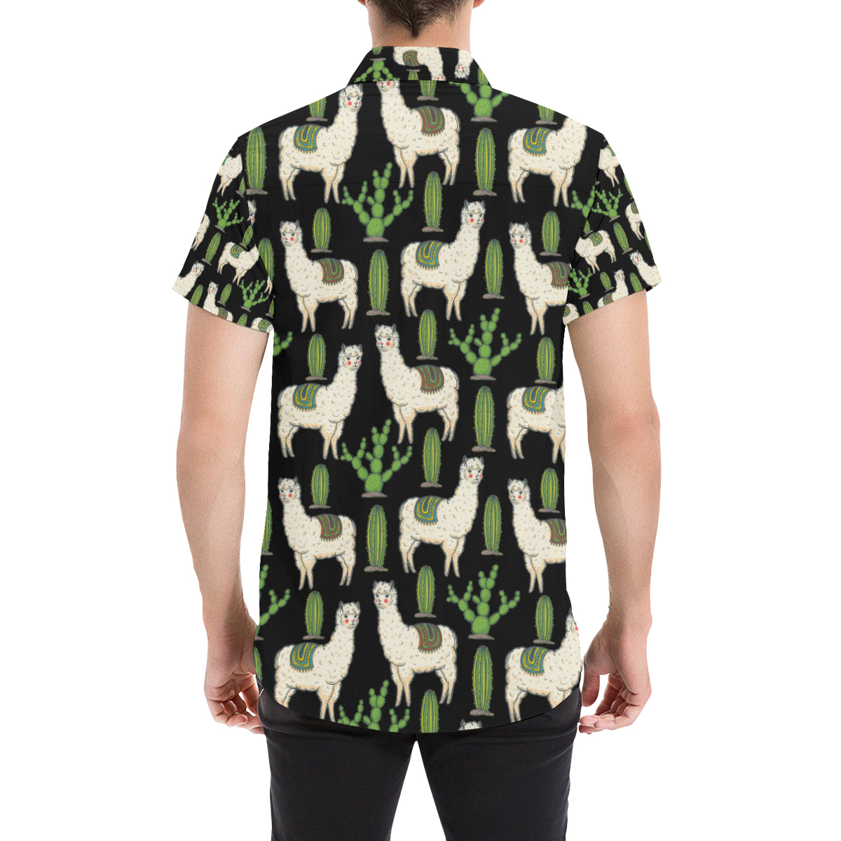 Llama Cactus Pattern Print Design 011 Men's Short Sleeve Button Up Shirt