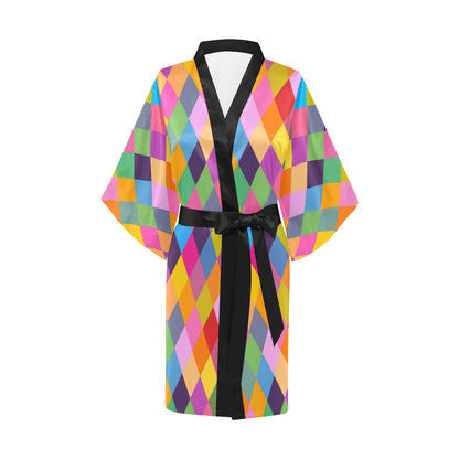 Harlequin Pattern Print Design 02 Women's Short Kimono