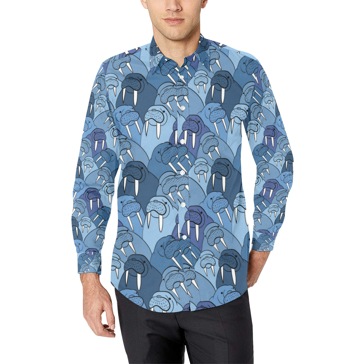 Walrus Pattern Print Design 01 Men's Long Sleeve Shirt