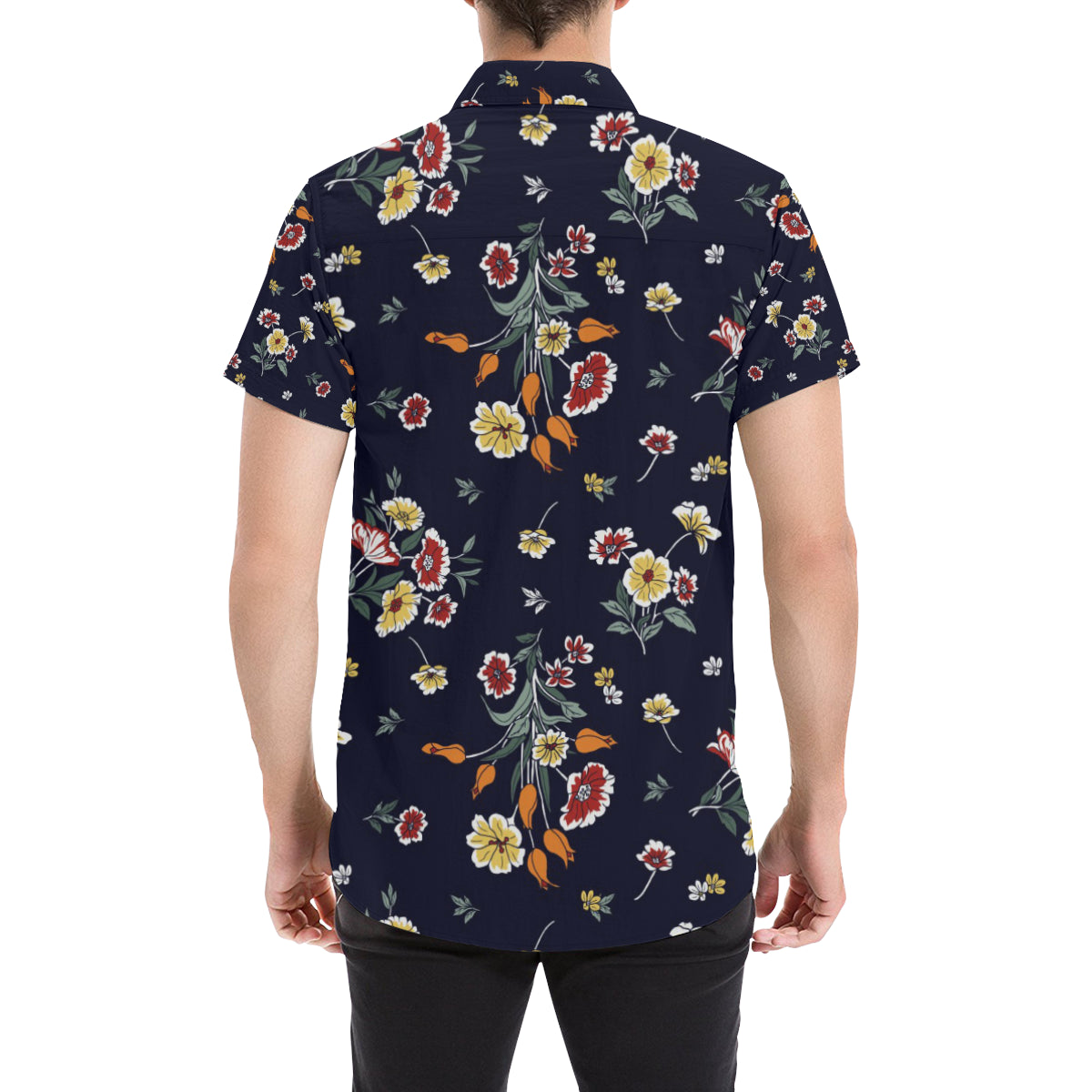 Summer Floral Pattern Print Design SF01 Men's Short Sleeve Button Up Shirt