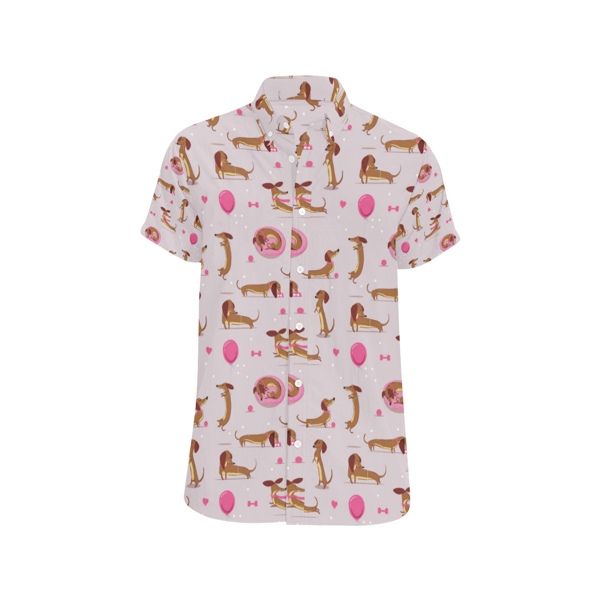 Dachshund Pattern Print Design 10 Men's Short Sleeve Button Up Shirt