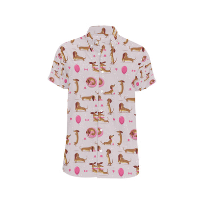 Dachshund Pattern Print Design 10 Men's Short Sleeve Button Up Shirt