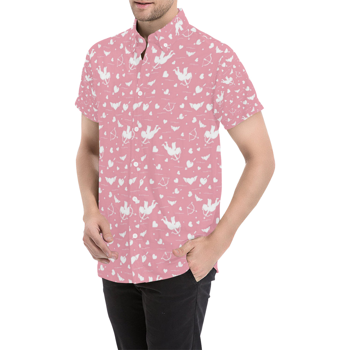 Cupid Pattern Print Design 03 Men's Short Sleeve Button Up Shirt
