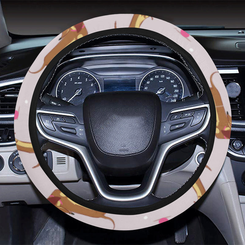 Dachshund Pattern Print Design 10 Steering Wheel Cover with Elastic Edge