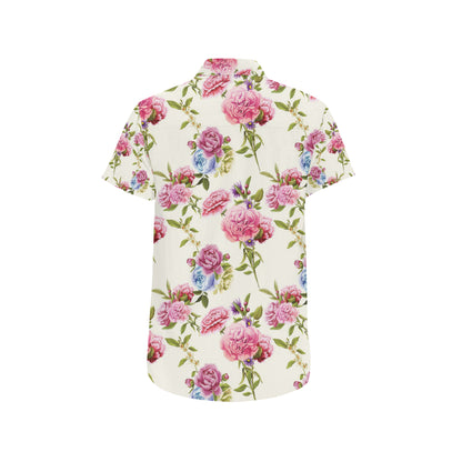 Carnations Pattern Print Design CN02 Men's Short Sleeve Button Up Shirt
