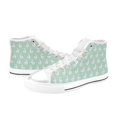 Goose Print Design LKS404 High Top Women's White Shoes