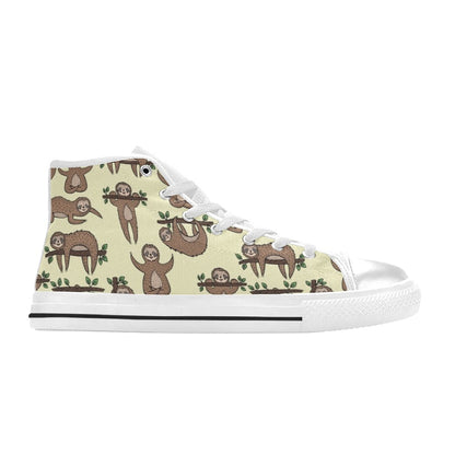 Sloth Print Design LKS3010 High Top Women's White Shoes