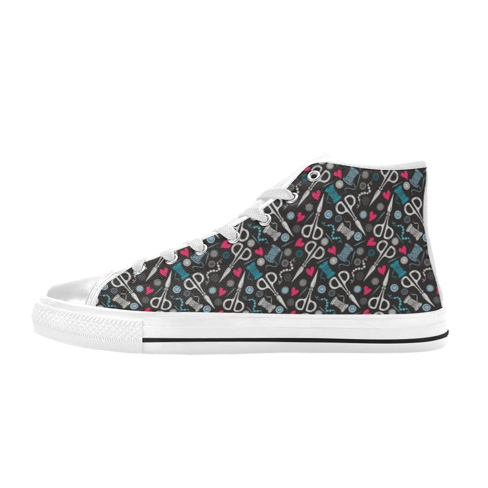 Sewing Equipment Print Design LKS305 High Top Women's White Shoes