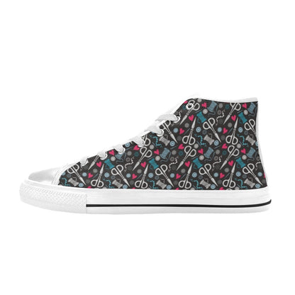 Sewing Equipment Print Design LKS305 High Top Women's White Shoes