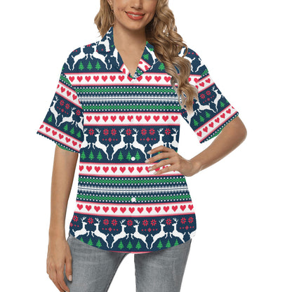 Reindeer Pattern Print Design 03 Women's Hawaiian Shirt